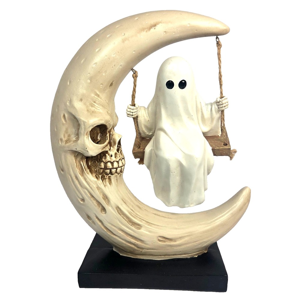 Spooky Night Ghost Swing Skull Crescent Moon Figurine 11 Inch Halloween Decor